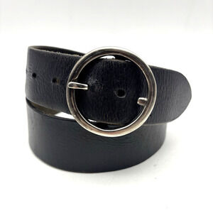 Vintage 90s Paris Blues Black Genuine Leather Heavy Buckle Belt M 31-35"